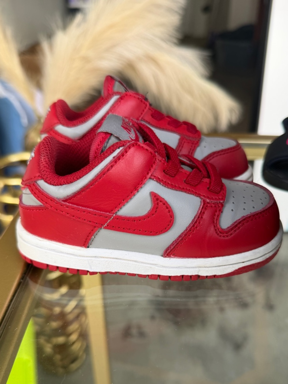 Boys 6C Nike Dunk Low Red and Gray